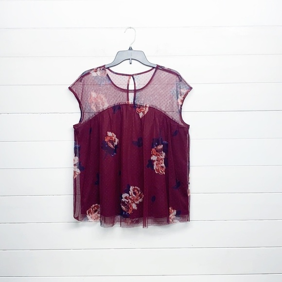 Maurices Tops - Maurices Floral‎ Maroon Tulle Top